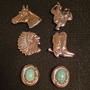 Western Themed Silver and Turquoise Button Cover Set